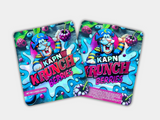 Kapn Krunch Berries Mylar bag for 3.5 grams, with a box. Front & Back. Smell-proof packaging. Preserves potency. A cereal-inspired design for secure storage.