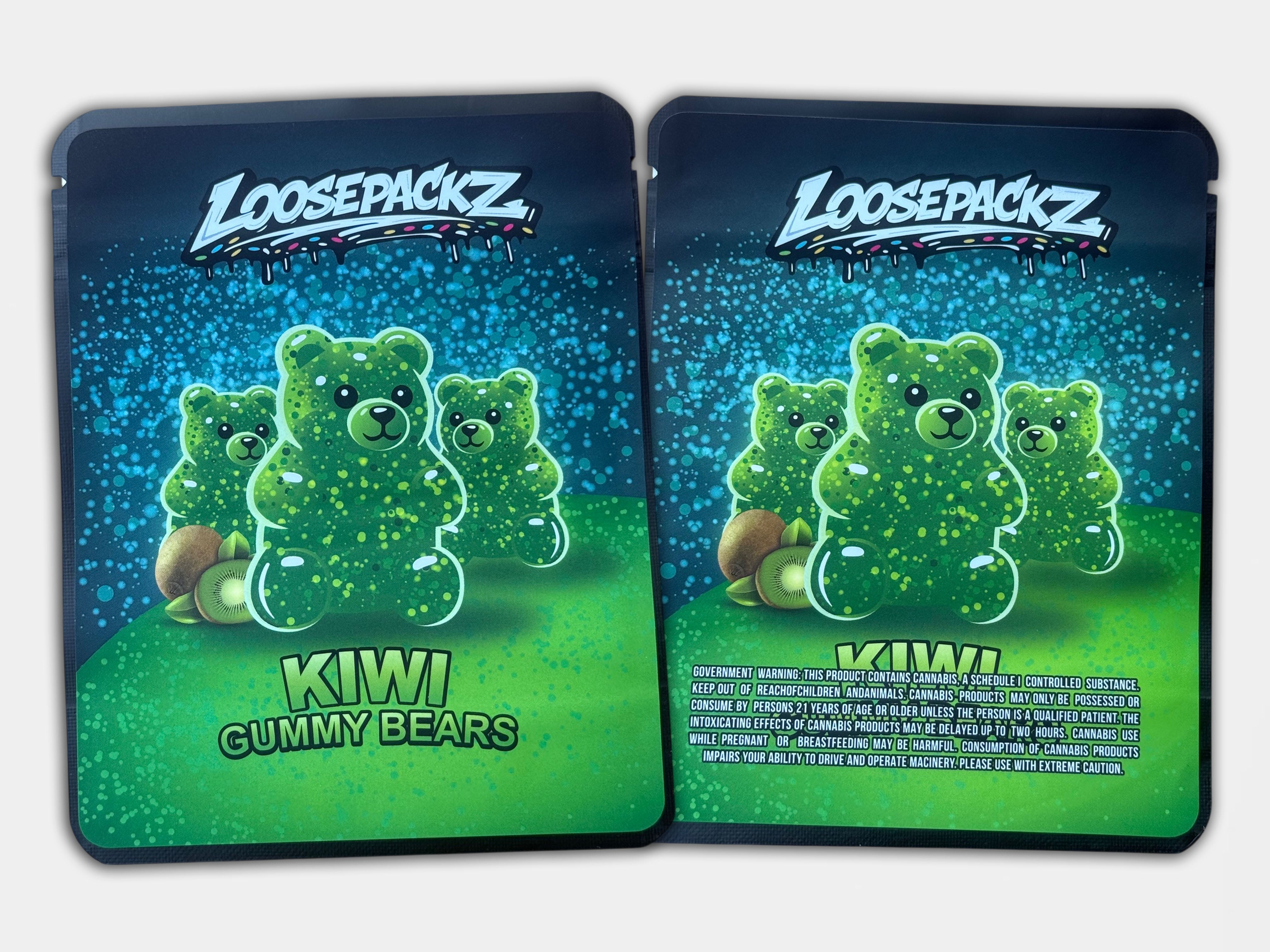 Kiwi Gummy Bears Sticker bag 3.5g Mylar Bag | Gorilla Boyz