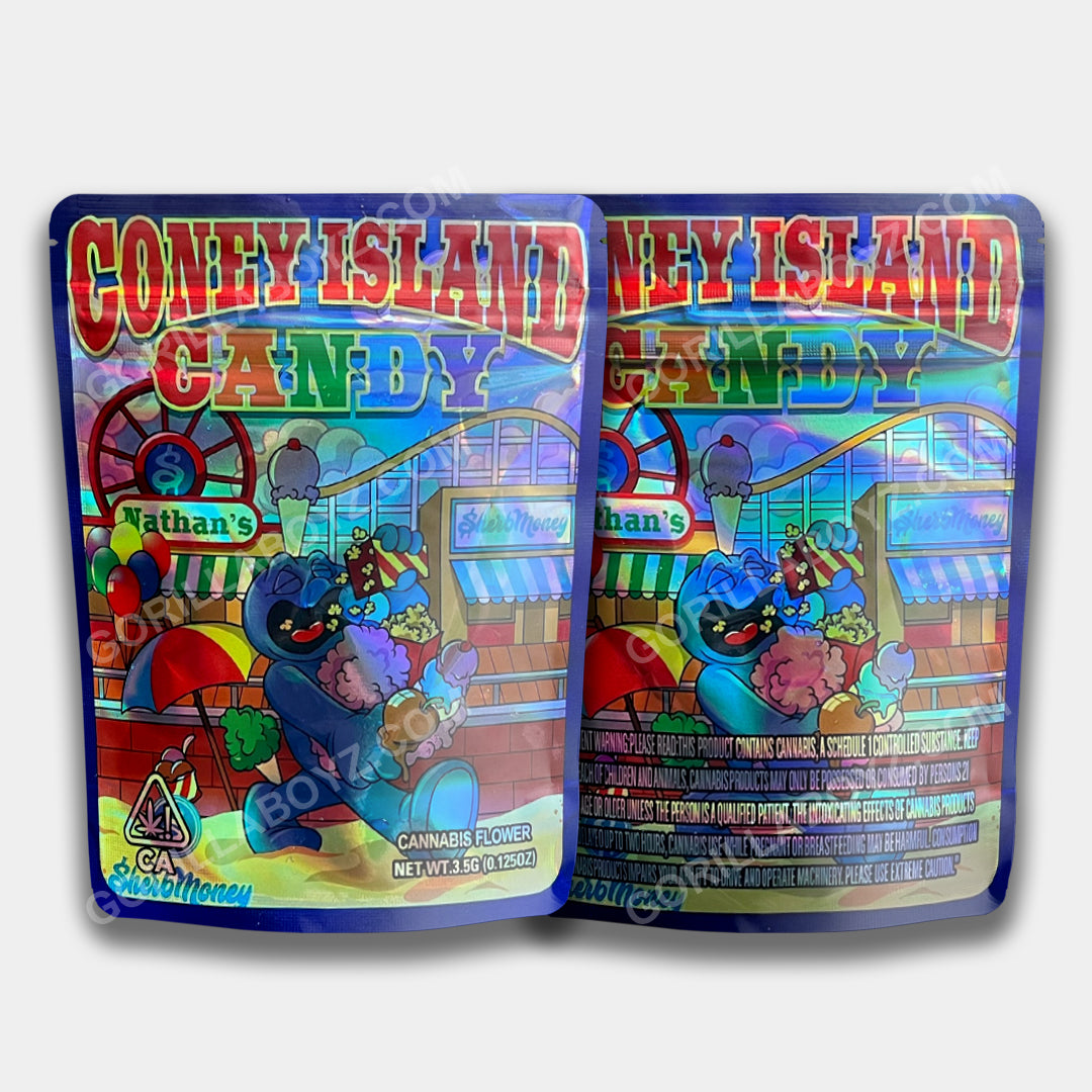 Coney Island Candy Holographic Mylar Bag 3.5 Grams Ziplocks Gorilla