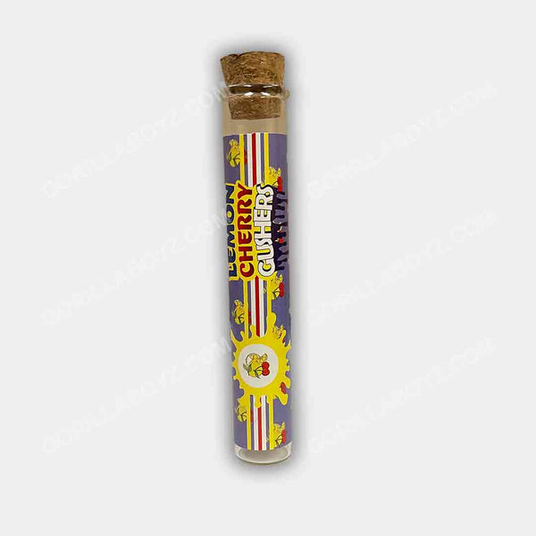 Lemon Cherry Gushers glass tube container with cork