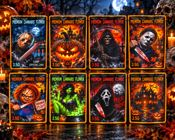 Halloween Collection 2026 – 8 Custom Design Sticker Mylar Set (3.5g)