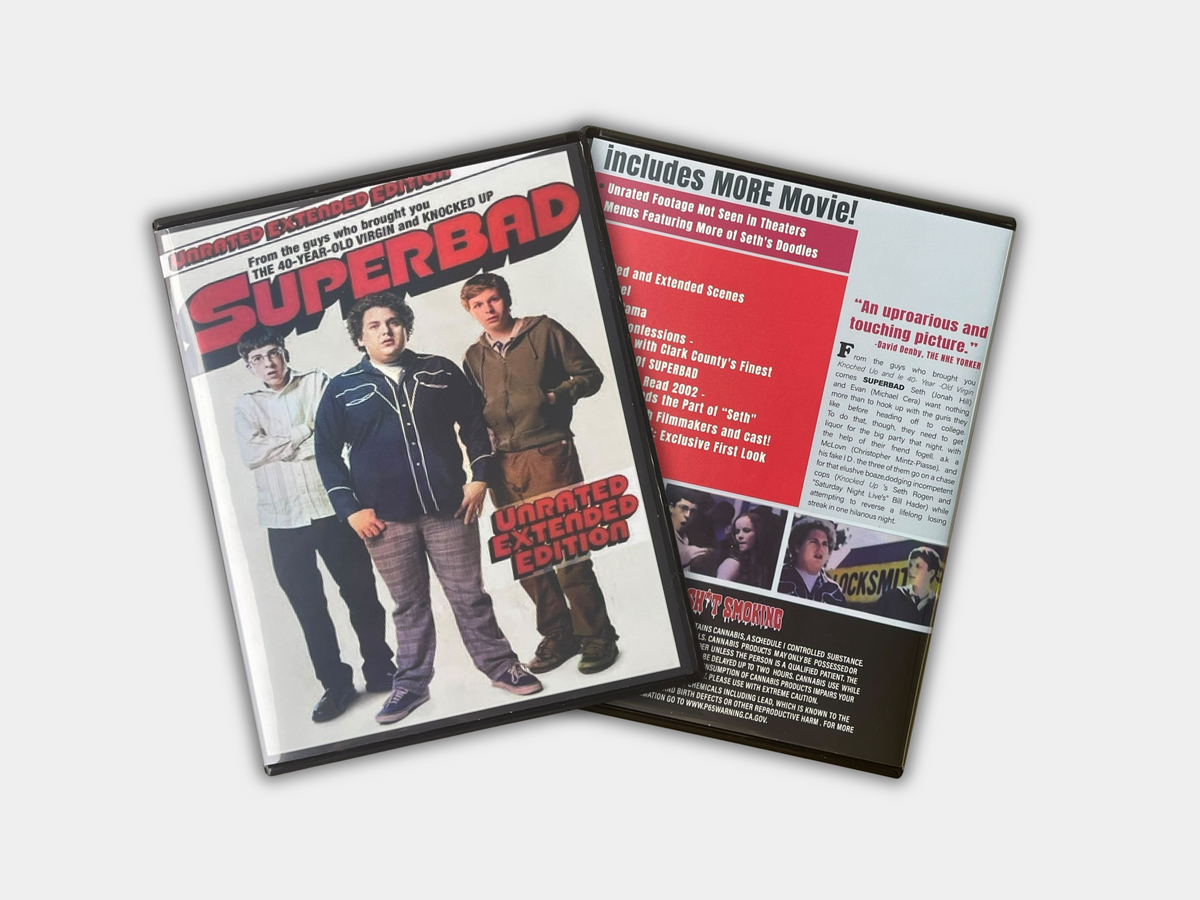Superbad Unrated Extended Edition CD/DVD Cases Mylar Bags 3.5