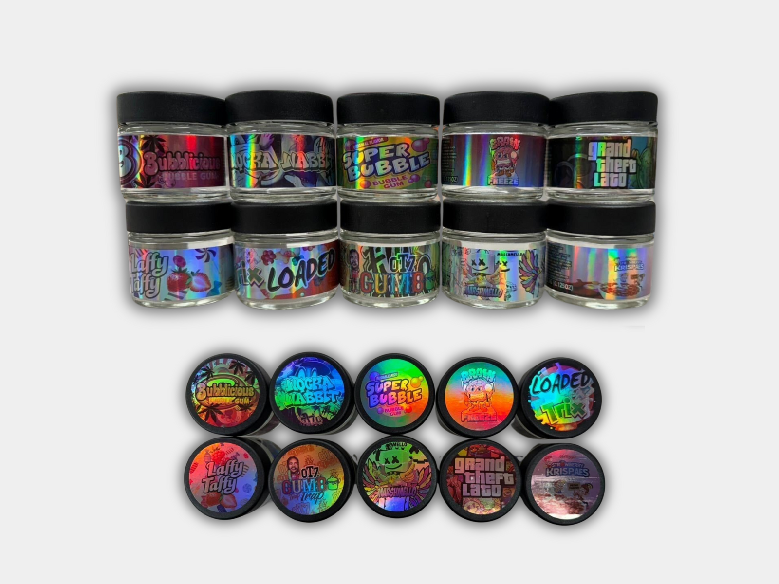 3.5g Jars with Holographic Stickers (Glass jars included) | Smell