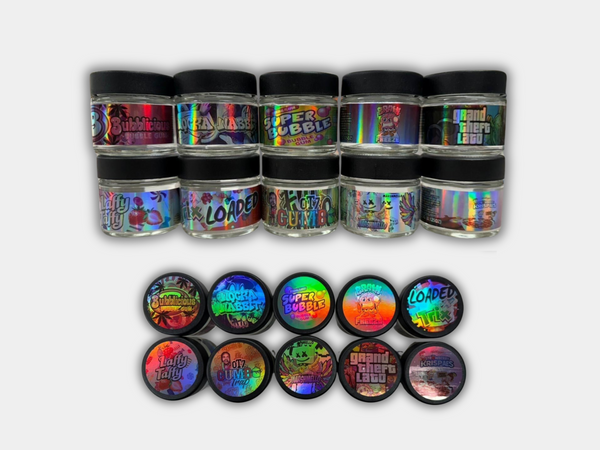 3.5g Jars with Holographic Stickers (Glass jars included)