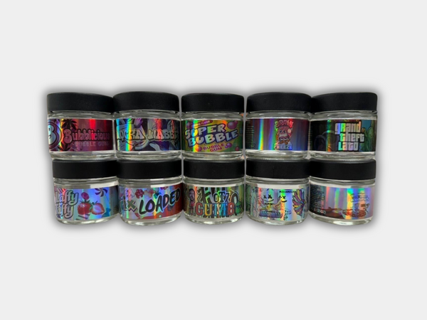 3.5g Jars with Holographic Stickers (Glass jars included)