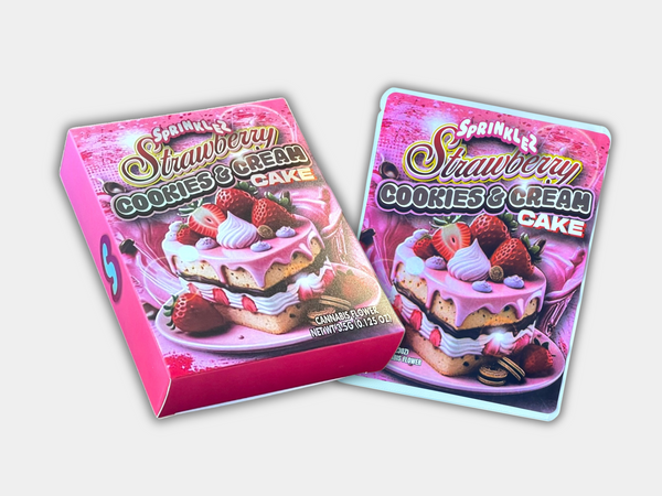 Sprinklez Strawberry Cookies & Cream Cake Mylar Bag With Box 3.5G