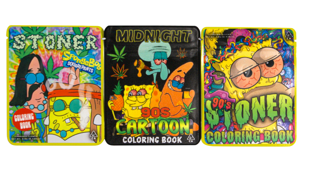 pothead spongebob 90s Cartoon Coloring Book Mylar Bags – Parody 3.5G Designs