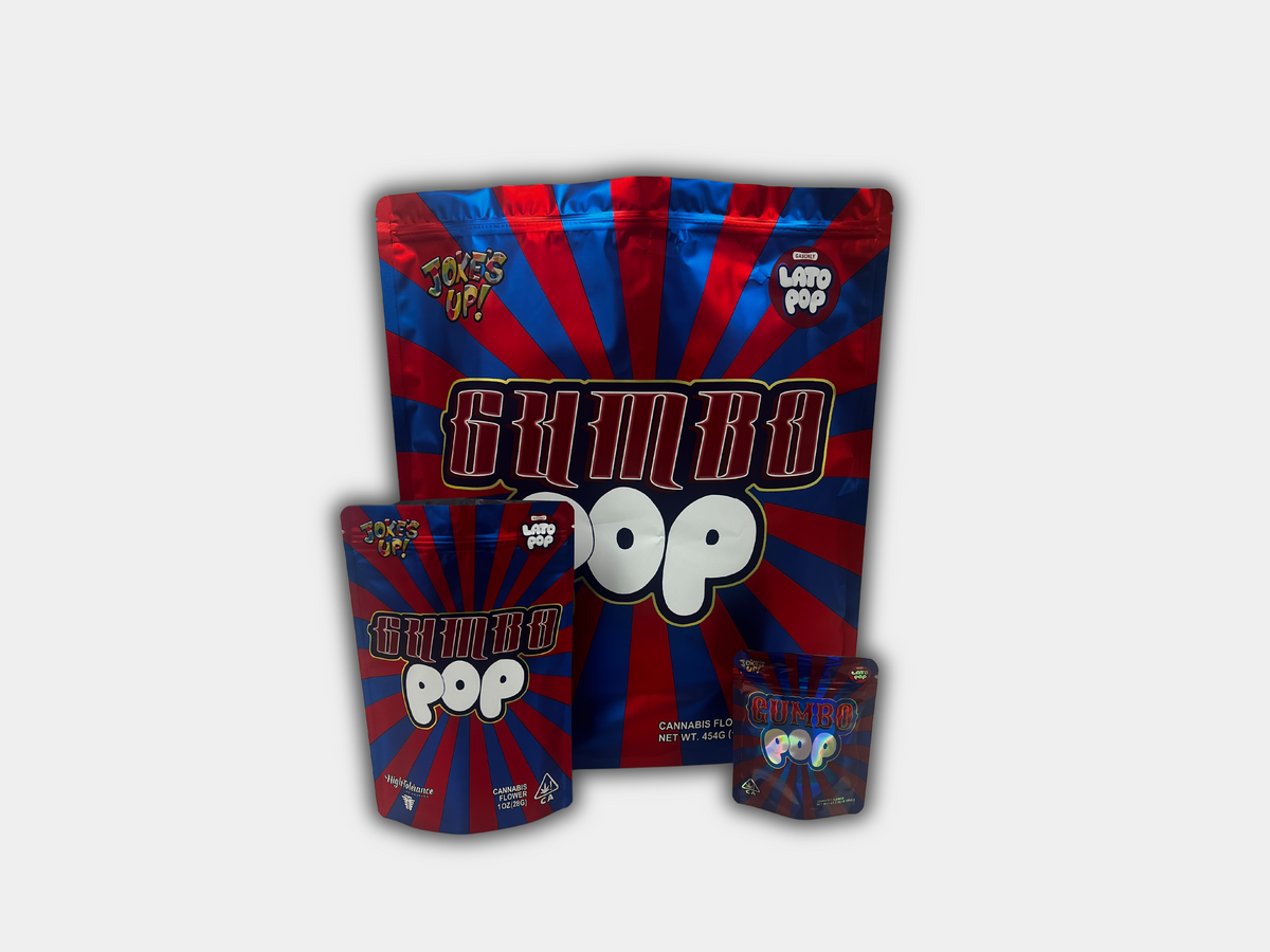 Gumbo Pop Mylar Bag Set - 32 (3.5g), 16 (1oz), 1 (1lb) for $39.99 Gumbo Pop Mylar Bag Set - 32 (3.5g), 16 (1oz), 1 (1lb) for $39.99