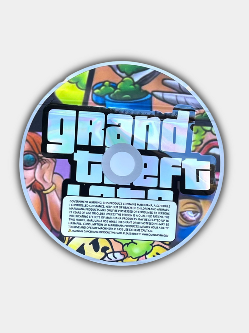 Grand Theft Lato CD Cases with Mylar Bags 3.5g