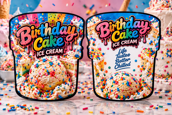 Birthday Cake Ice Cream Custom Shaped Double sided 3.5G Sticker Mylar Bag