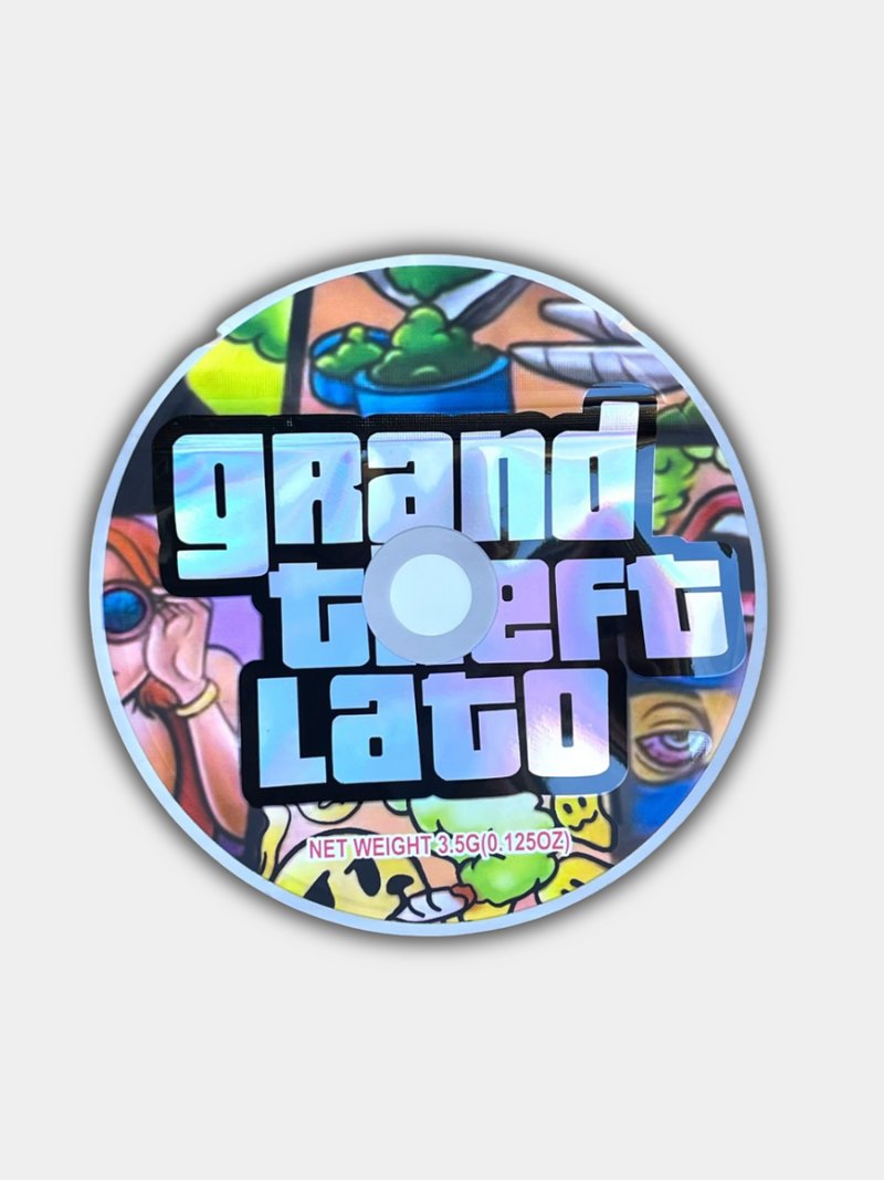 Grand Theft Lato CD Cases with Mylar Bags 3.5g