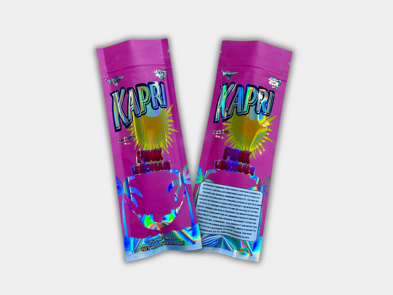 Kapri Pink Lemonade 2 Grams Holographic Empty Pre Roll Packaging