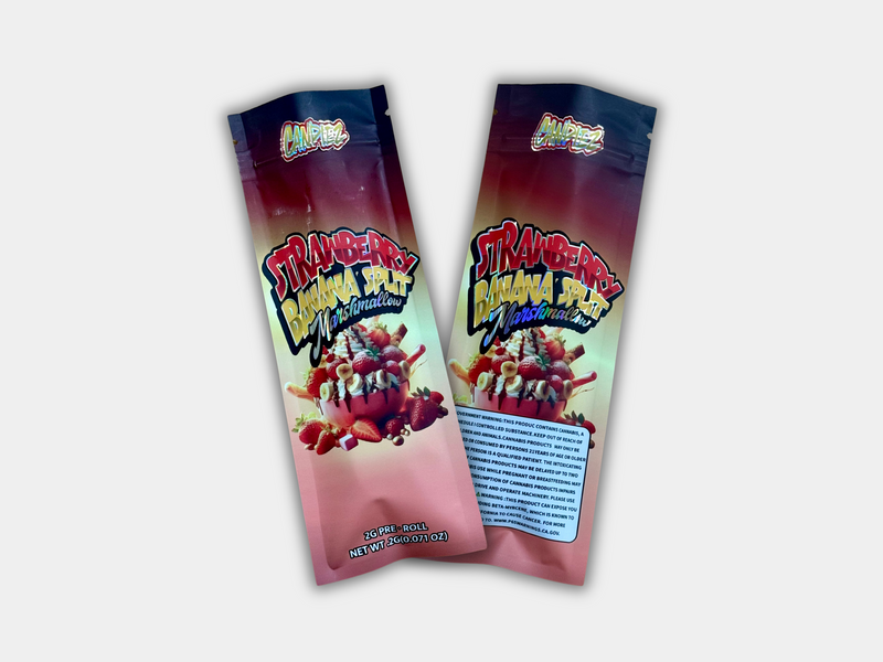 Strawberry Banana Split Marshmallow 2 Grams Holographic Empty Pre Roll Packaging