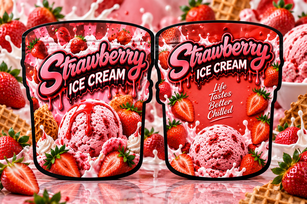 Strawberry Ice Cream Custom Shaped Double sided 3.5G Sticker Mylar Bag
