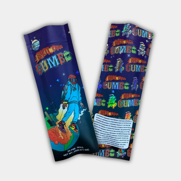 Shot Off Gumbo Holographic Empty Pre Roll Packaging 2 Grams