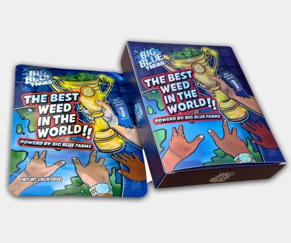 Best Weeed in the world Holographic Mylar bag designed for 3.5g, with a box. This smell-proof packaging preserves potency. Features holographic design for secure storage.