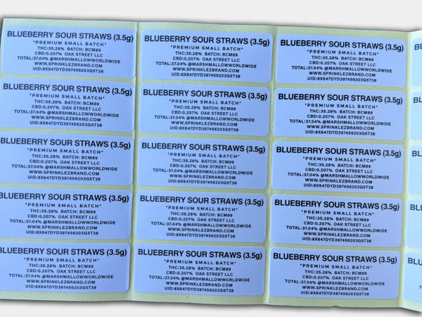 Blueberry Sour Straws Gumdropz Mylar Bag 3.5 Grams (Label & Authenticity Stickers Included)