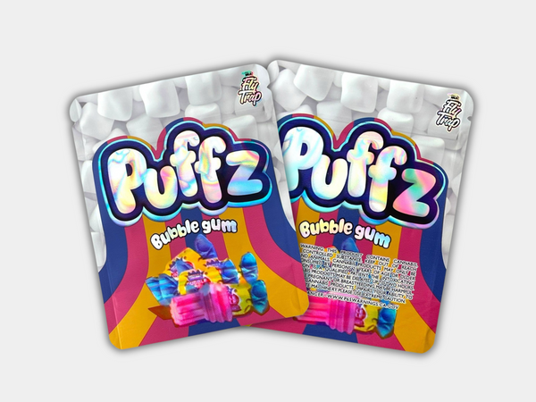 Bubble Gum Puffz Mylar bag designed for 3.5 grams. This smell-proof packaging locks in freshness and potency while showcasing a playful, bubblegum-inspired design for secure storage.
