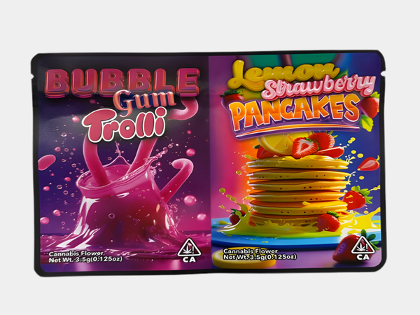 Bubble Gum Trolli x Lemon Strawberry Pancakes Dual Design 7g Mylar Bag