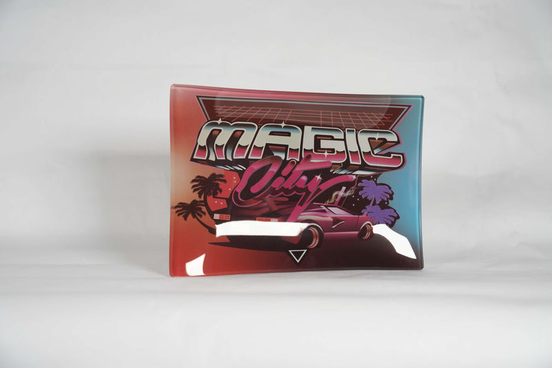 Magic City | Shatter Resistant Glass Rolling Tray 8.6" x 5.9"