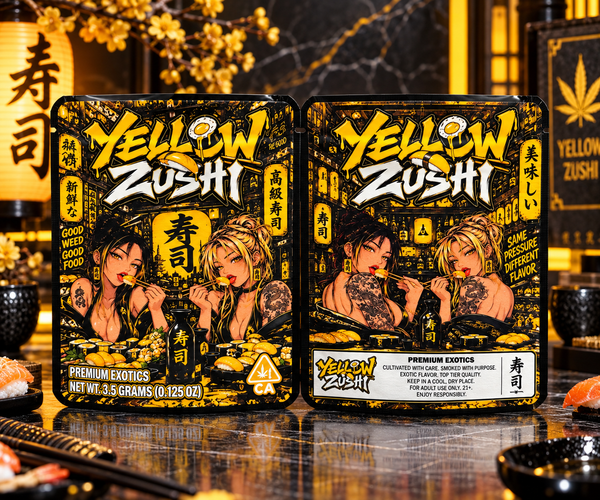 Yellow Zushi Custom 3.5G Sticker Mylar Bag