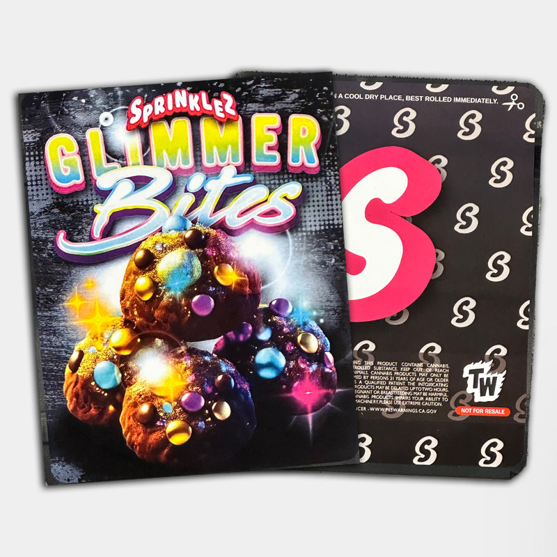 Glimmer Bites Sprinklez Mylar Bag 3.5 Grams (Label & Authinticity Stickers Included) 