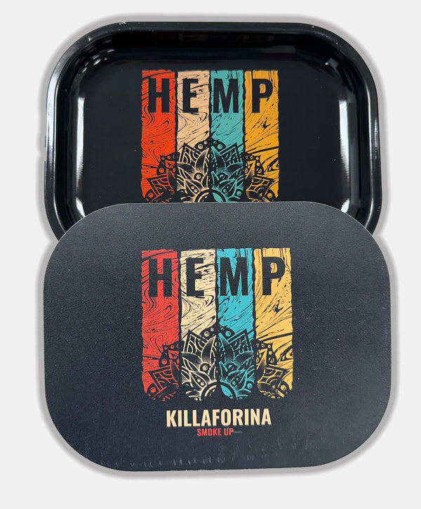hemp design rolling tray with magnetic lid