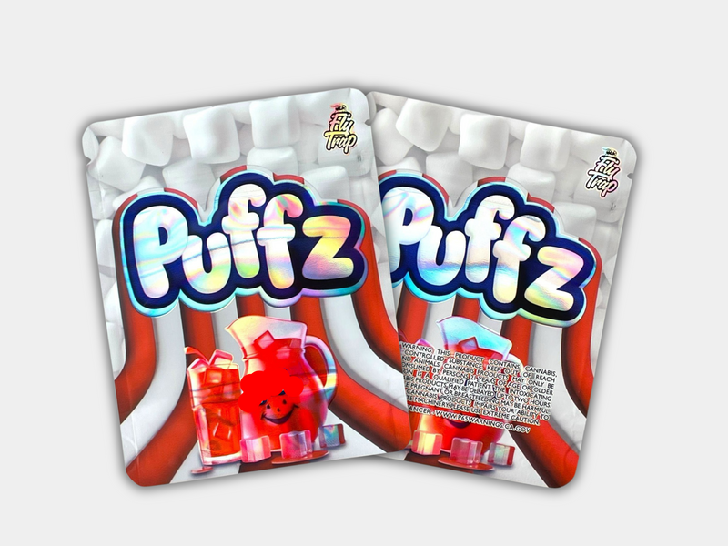 Kool A Puffz Mylar bag designed for 3.5 grams. This smell-proof packaging preserves potency. Features a drink-inspired design for secure and stylish storage.