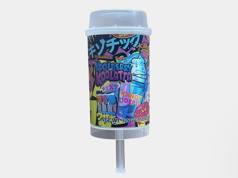 New Push Up 3.5g container with sticker applied.