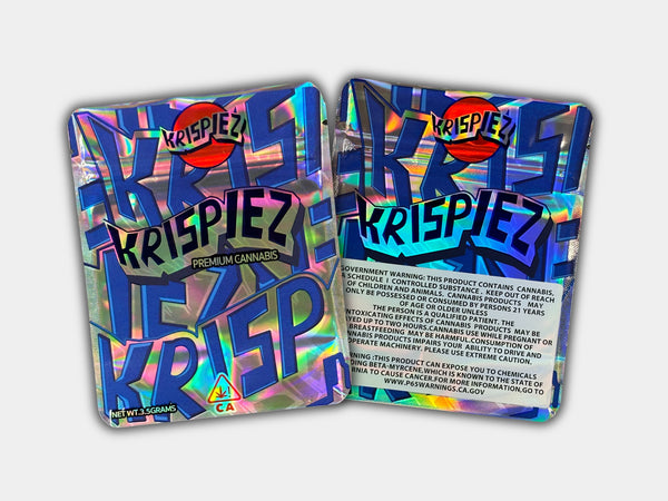 A high-quality Krispiez-themed Mylar bag designed for 3.5 grams. Smell-proof, resealable, and durable for optimal freshness and potency.