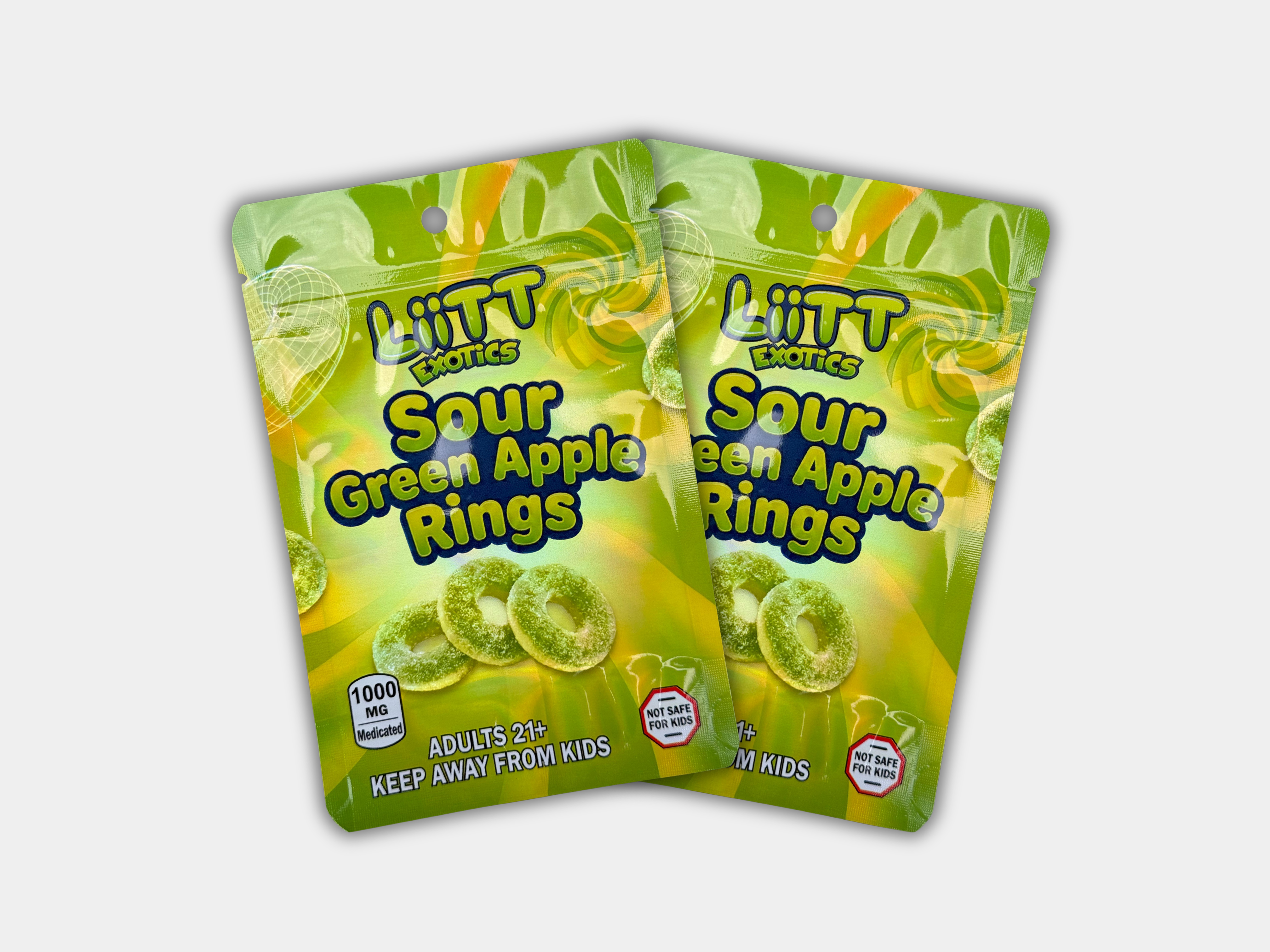Liit Exotics Sour Green Apple Rings EMPTY Mylar Bag 1000 MG | Edible ...