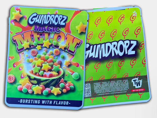 Magic Melon Gumdropz Mylar Bag 3.5 Grams (Label & Authenticity Stickers Included)
