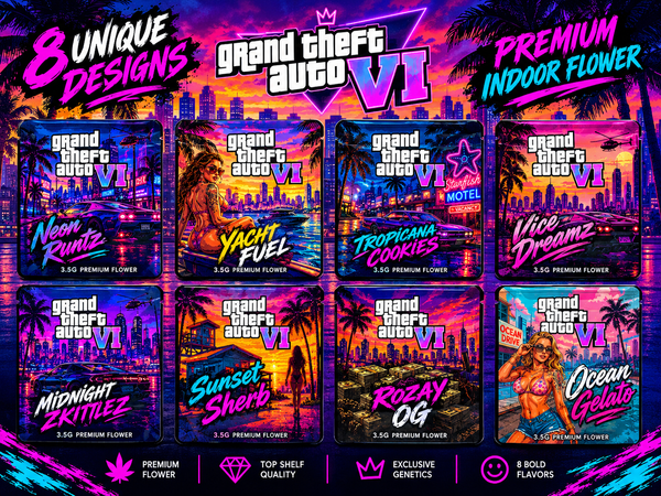 GTA 6 Custom Assorted designs Double sided 3.5G Sticker Mylar Bag