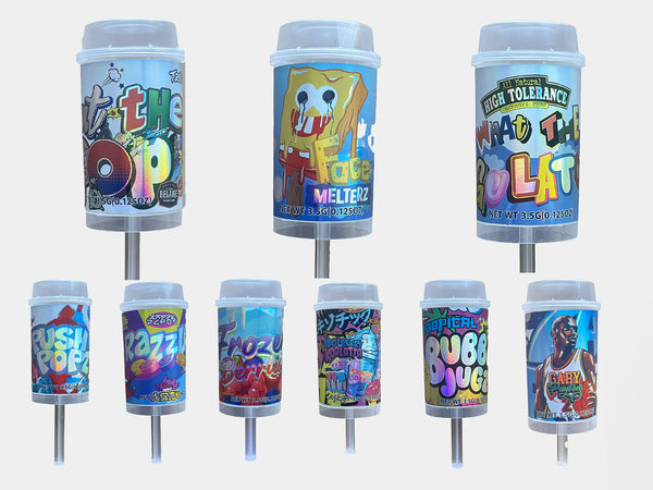 New Push Up 3.5g container with sticker applied.