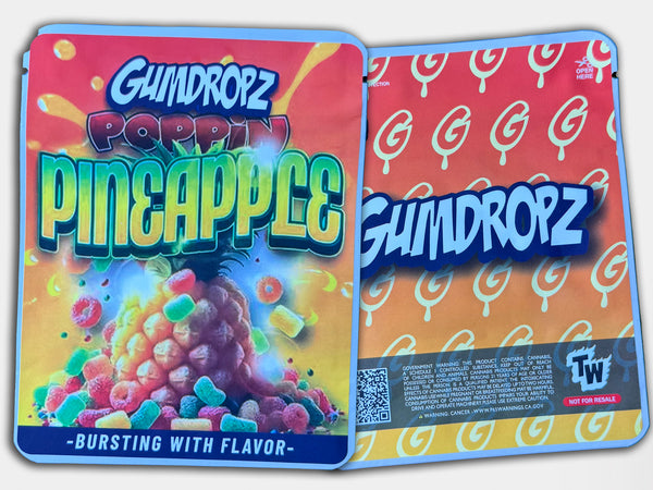 Poppin Pineapple Gumdropz Mylar Bag 3.5 Grams (Label & Authenticity Stickers Included)