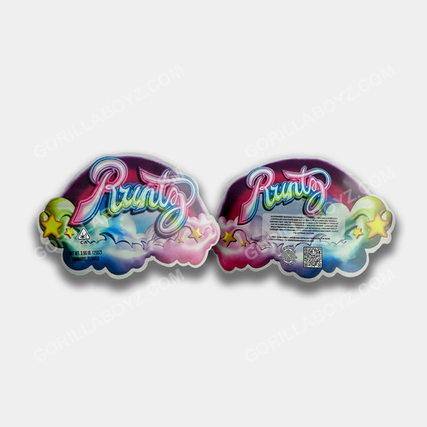 A vibrant Rainbow Runtz Mylar bag designed for 3.5 grams. This airtight, smell-proof ziplock bag ensures maximum freshness, potency, & secure storage for you.