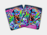 A Snoop Dogg Mylar bag designed for 3.5 grams, with a box. Front & Back. This smell-proof packaging preserves potency. Featuring a unique design for secure storage.