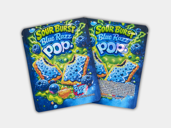 Sour Burst Blue Razz Pop 3.5G Mylar Bag | Smell Proof Packaging