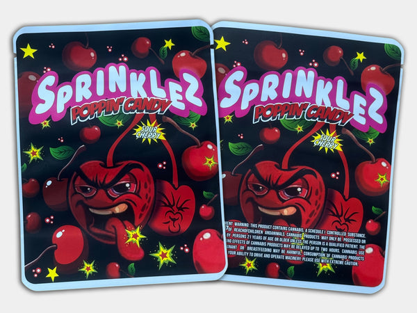 Sprinkelz Poppin Candy Sour Cherry 3.5G Mylar Bag + Labels