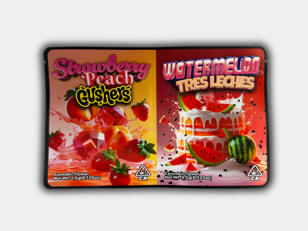Strawberry Peach Lushers x Watermelon Tres Leches Dual Design 7g Mylar Bag