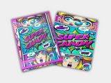 A Super Candy Mylar bag for 3.5 grams, with a box. This smell-proof packaging locks in potency. Features a candy-inspired design for secure storage.