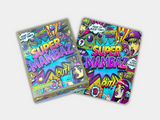 A Super Mambaz Mylar bag designed for 3.5 grams, with a box. This smell-proof packaging preserves potency while featuring a bold design for secure storage.