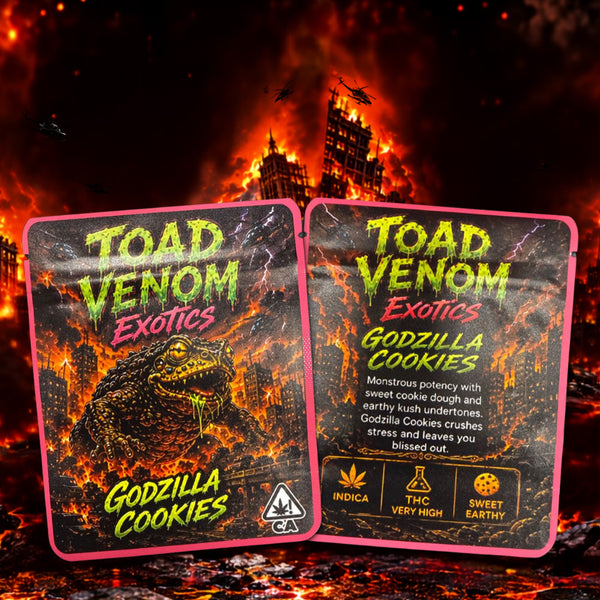 Toad Godzilla Cookies Custom 3.5G Sticker Mylar Bag