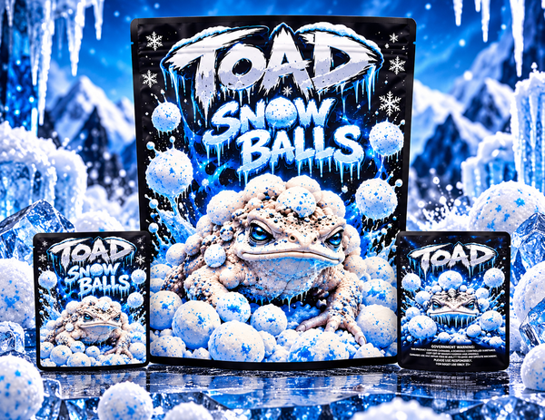 Toad Snowball 3.5g + 1 pound – Custom Double Sided Design Sticker Mylar Bag Set