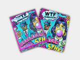 A WTF Bubblegum Mylar bag designed for 3.5 grams, with a box. This smell-proof packaging preserves potency. Featuring a candy-inspired design for secure storage.