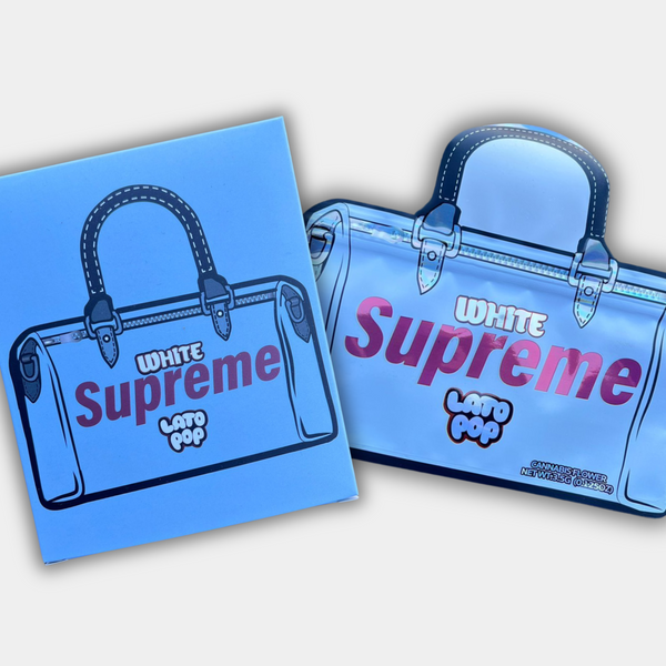 White Supreme Lato Pop 3.5g Mylar Bag with BOX | Smell Proof