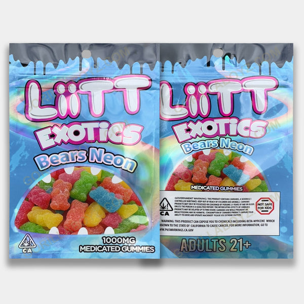 Liit Exotics Bears Neon 1000 mg mylar bags edibles