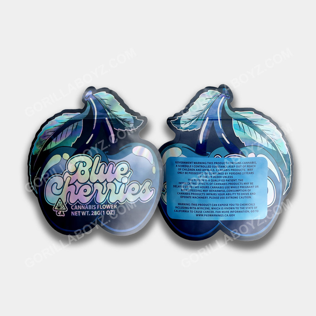 Blue Cherries Mylar Bag 1 oz | Smell-Proof Ziplocks – Gorilla Boyz Inc