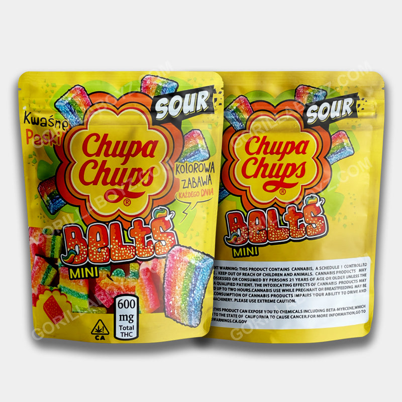 Chupa Chups Sour Belts mylar bags 600 mg