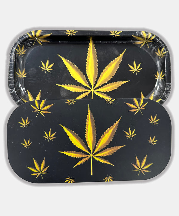 Leaf Yellow Design rolling tray with magnetic lid